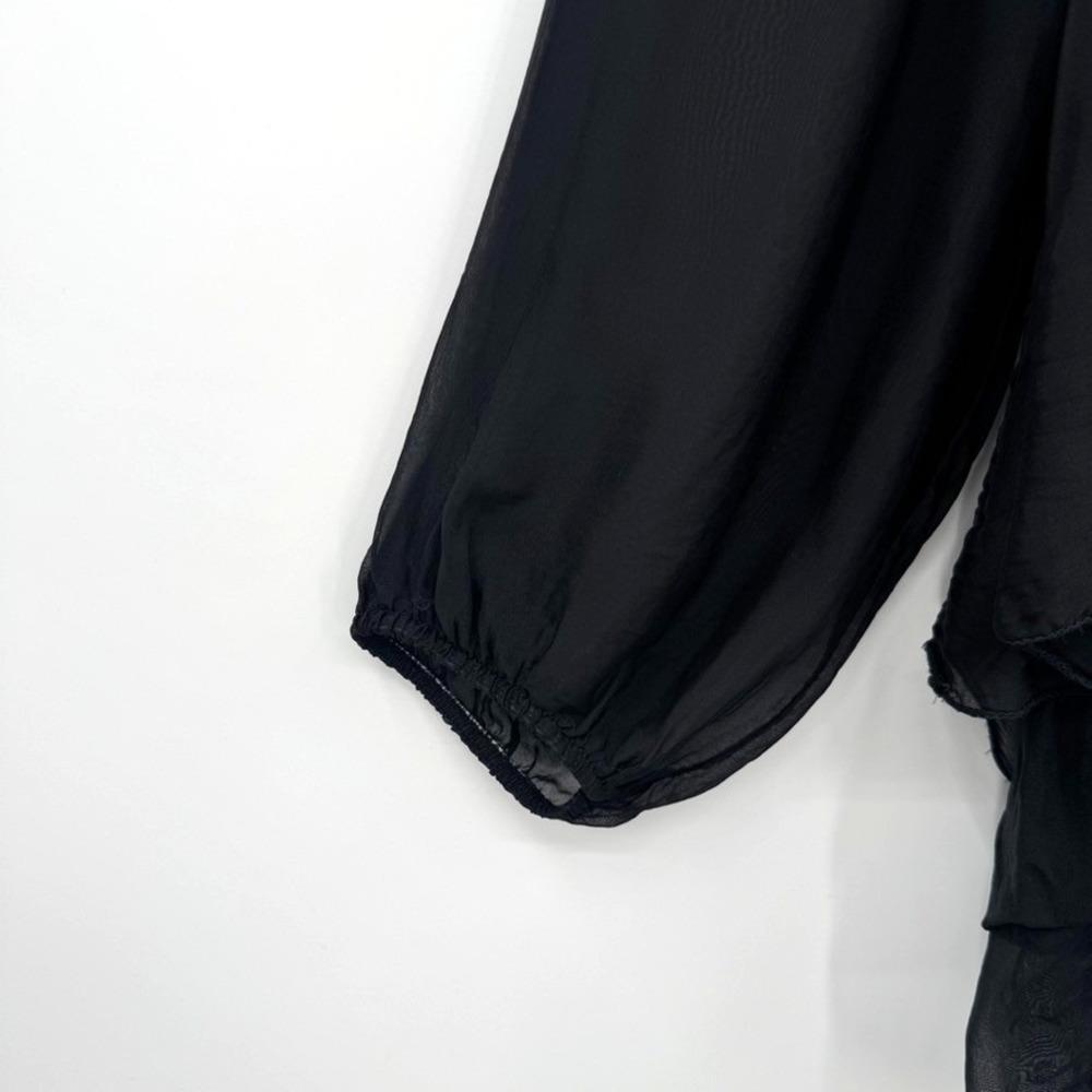 Tempo Paris Black Silk Sheer Ruffle Blouse Top Medium Made in Italy - Picture 4 of 10